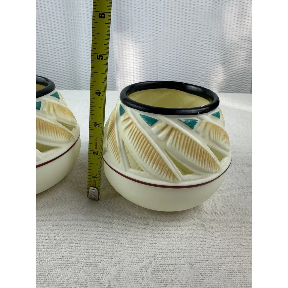 Two PartyLite Southwest Feathers Tealight Votive Candle Holders‎ 4x5" - Picture 6 of 6